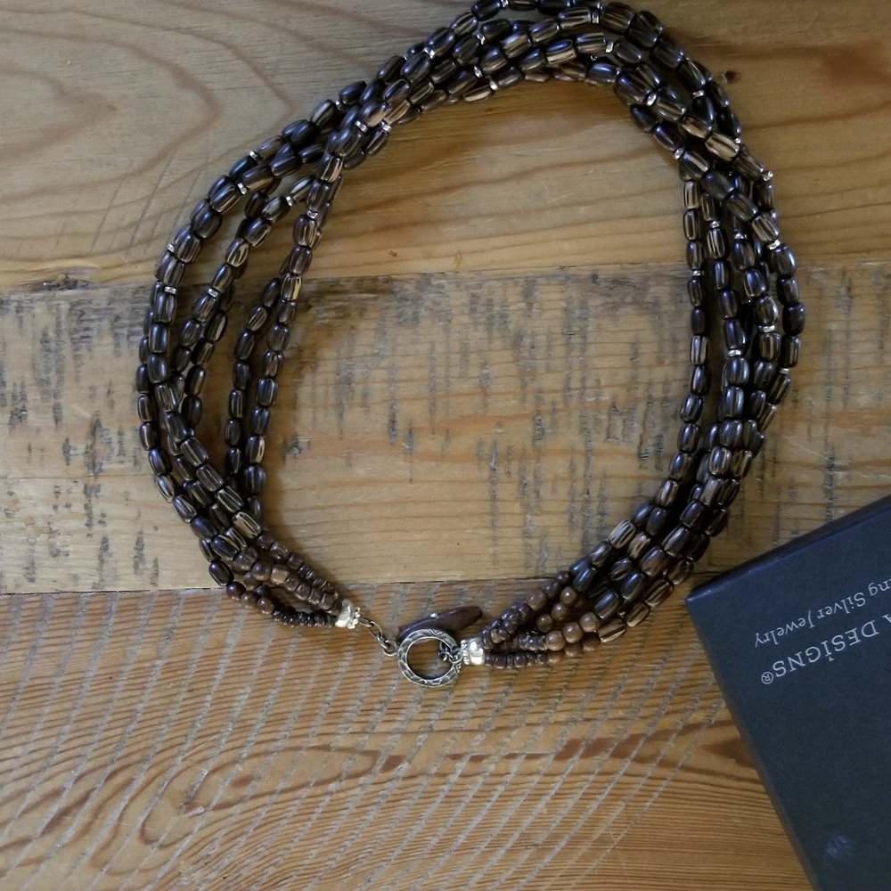 Wood and silver twist necklace